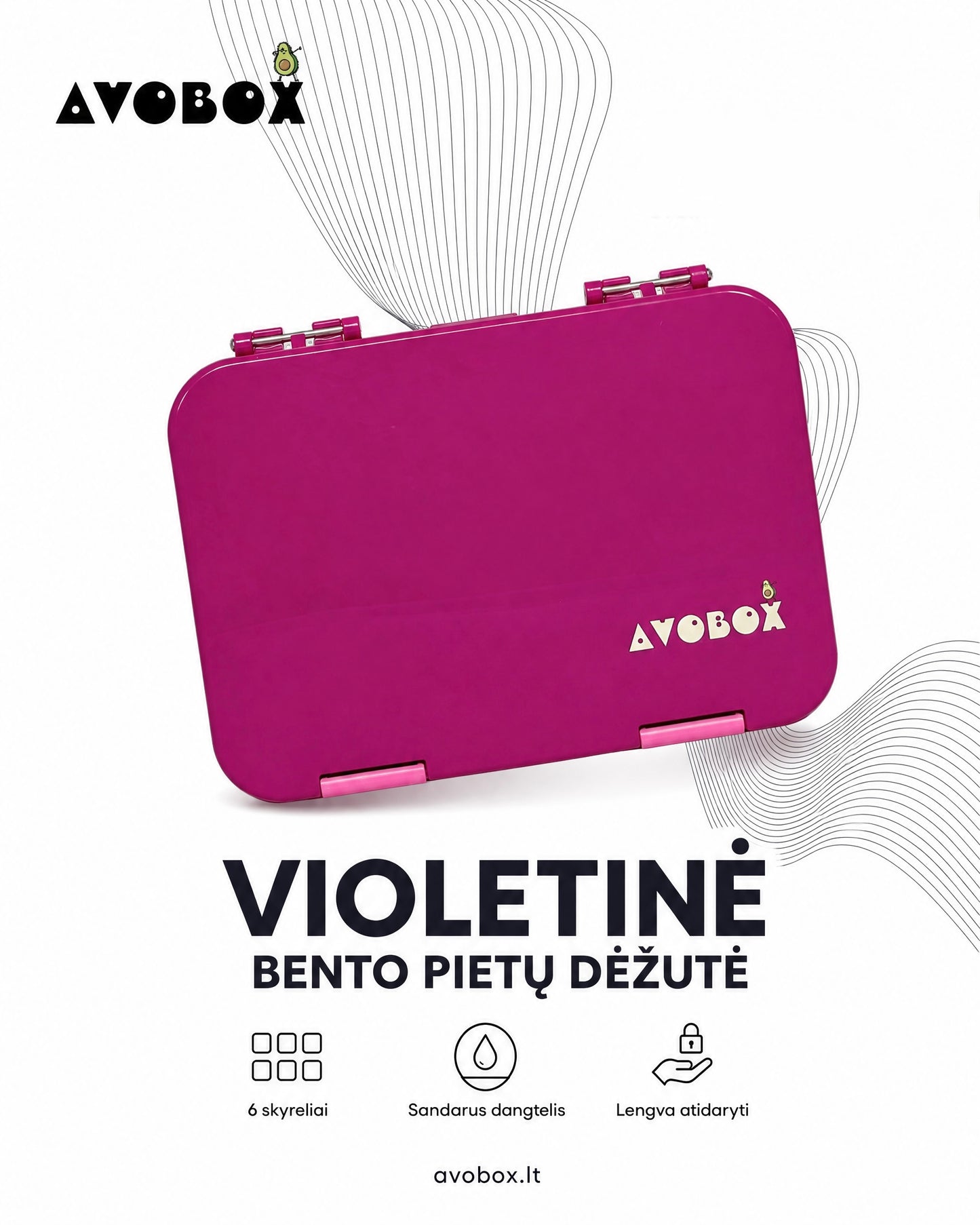 Violetinės spalvos bento pietų dėžutė