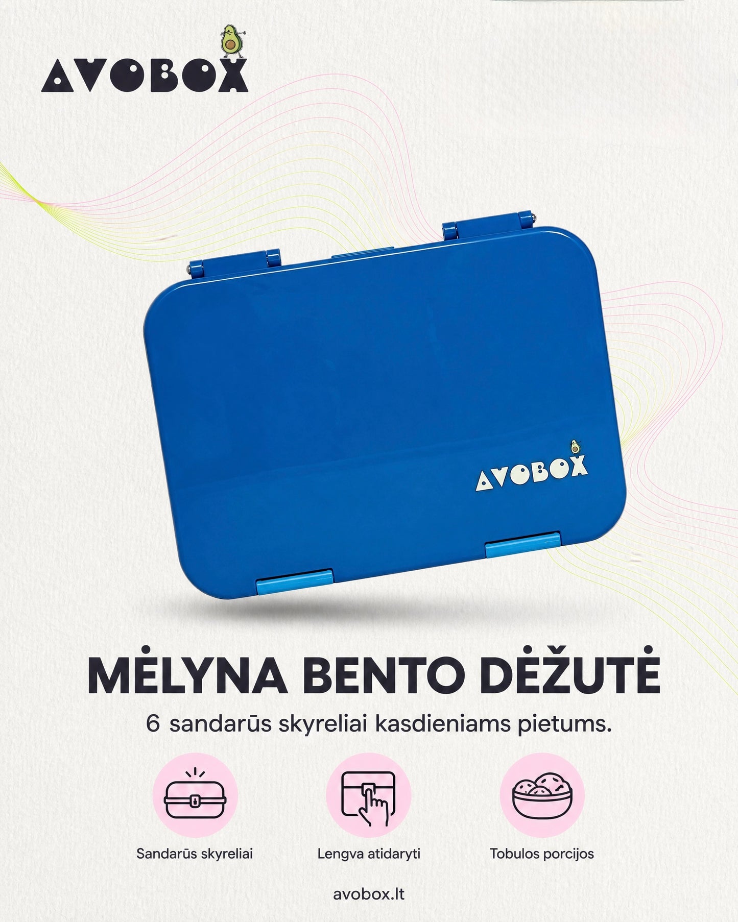 Mėlynos spalvos bento pietų dėžutė